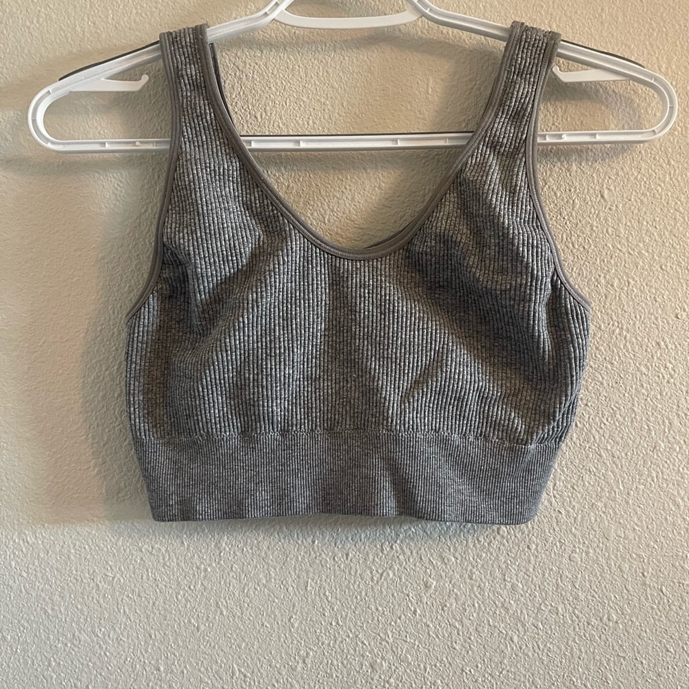 Aerie Charcoal Ribbed Sports Bra